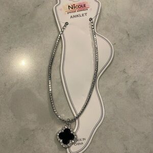 Clover Stretch Anklet Silver/Black